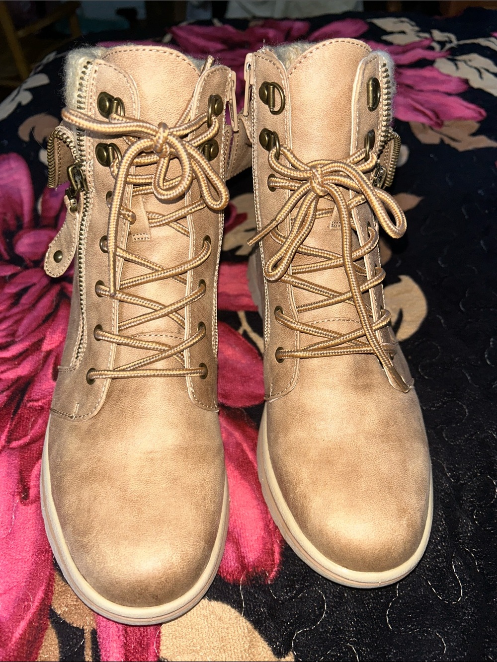 Cliffs by WHITE MOUNTAIN Tan Lace-Up Faux Suede Ankle Boots